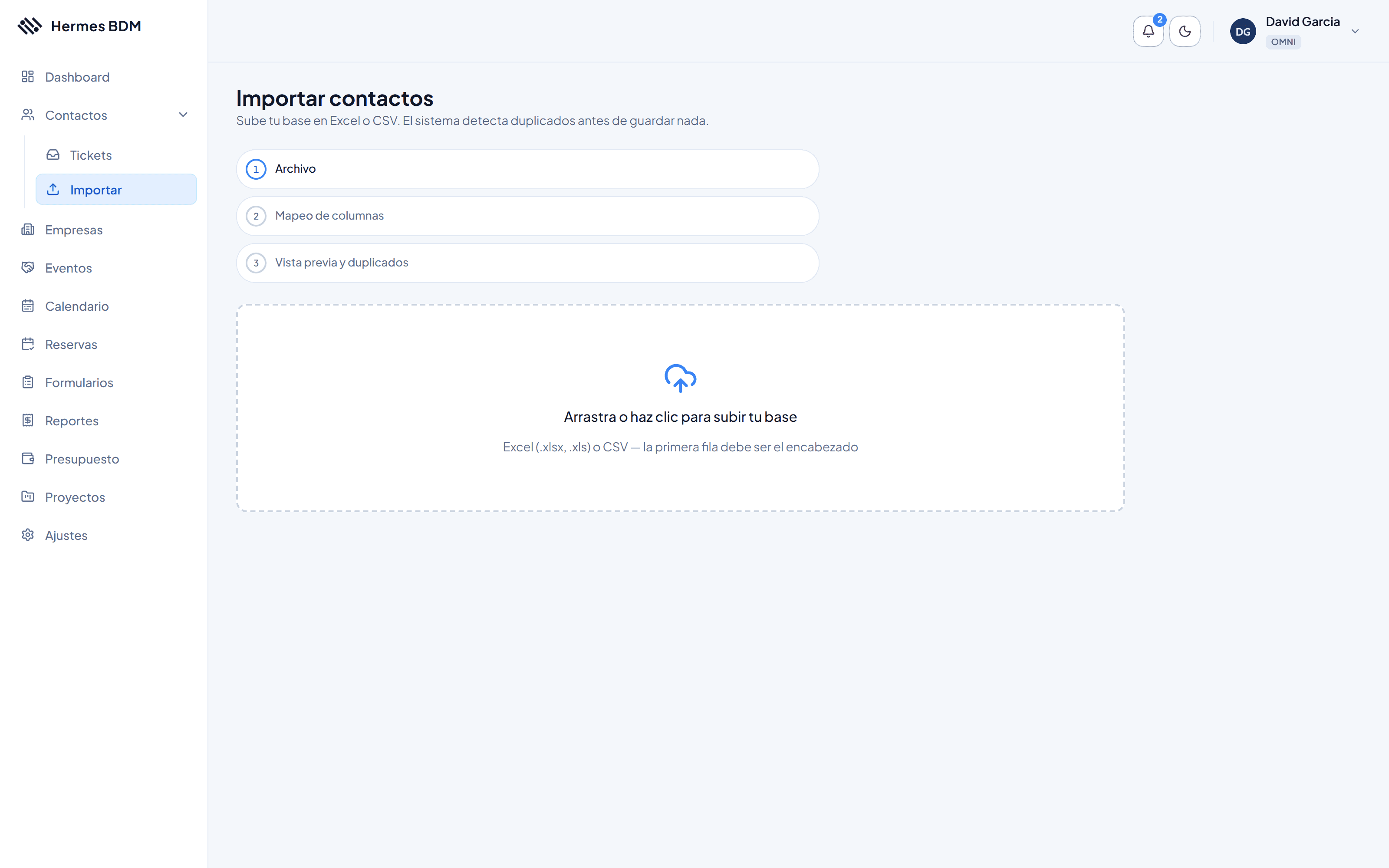 Asistente de importación de contactos